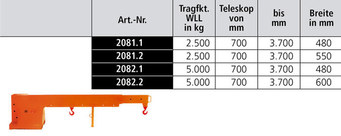 FE Kranarm für Gabelstapler mit Wirbelhaken