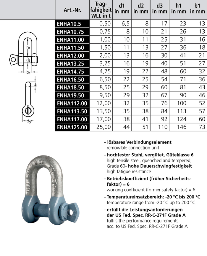 Schäkel EN 13889 Typ ENHA1