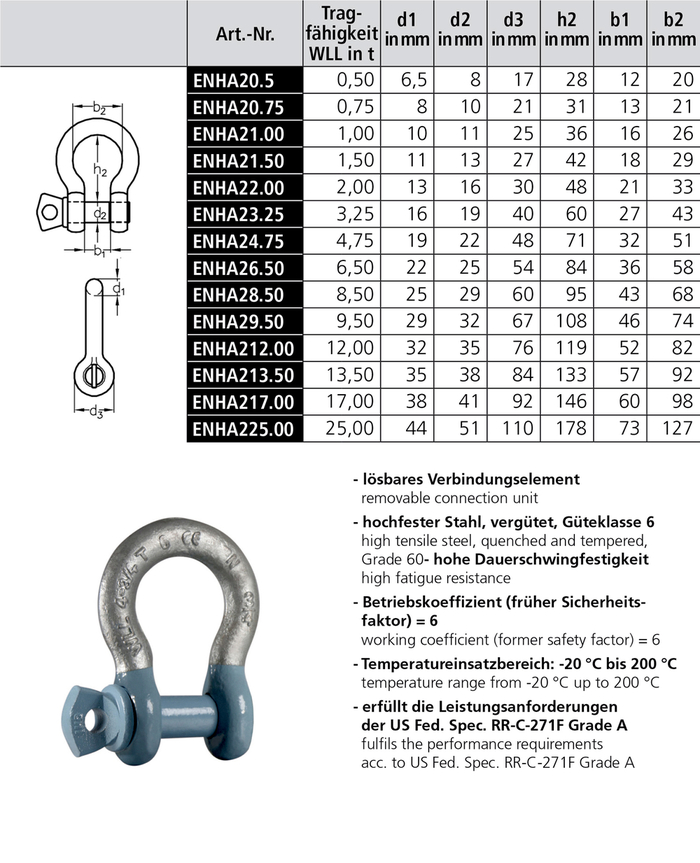 Schäkel EN 13889 Typ ENHA2