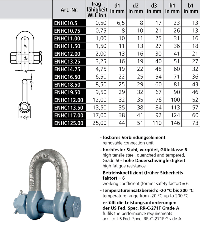 Schäkel EN 13889 Typ ENHC1