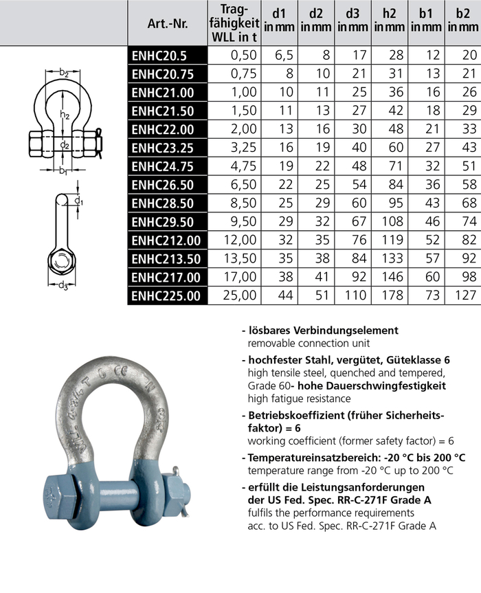 Schäkel EN 13889 Typ ENHC2